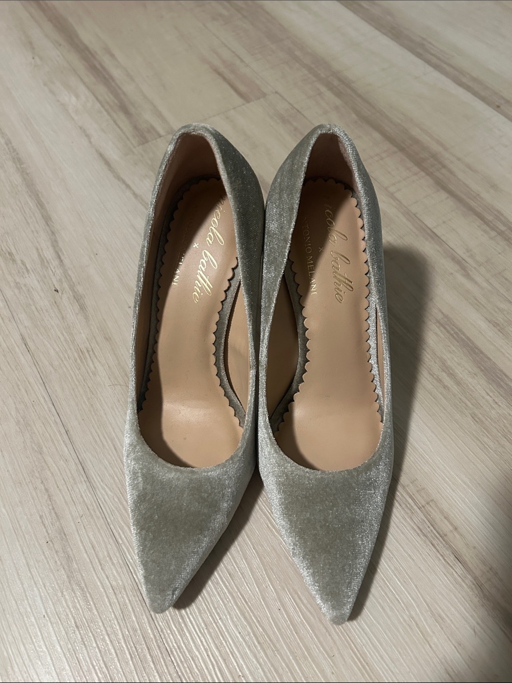 ANTONIO MELANI Silver-Gray Velvet Pointed Pumps